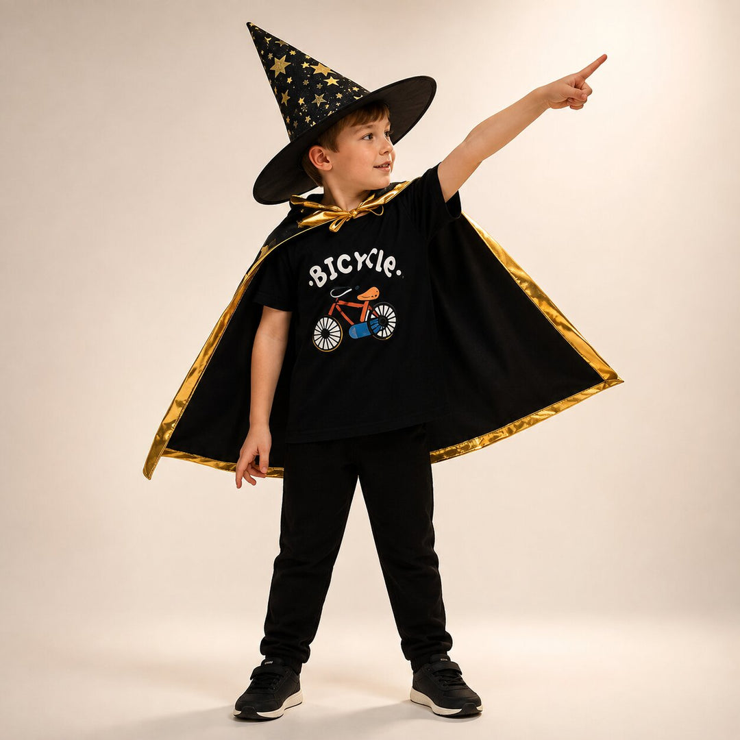 Kids' Halloween Witch & Wizard Costume with Cape and Hat