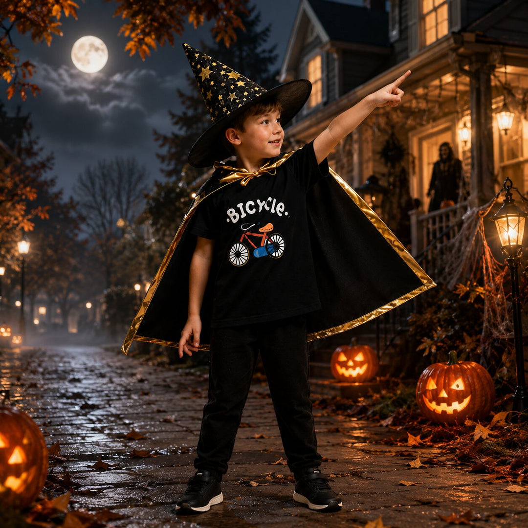 Kids' Halloween Witch & Wizard Costume with Cape and Hat