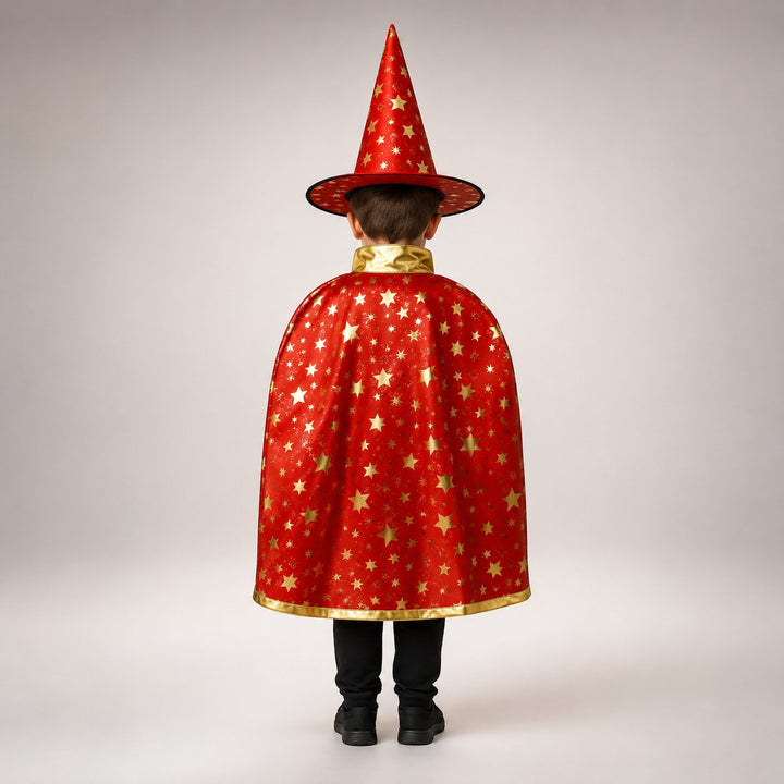 Kids' Halloween Witch & Wizard Costume with Cape and Hat