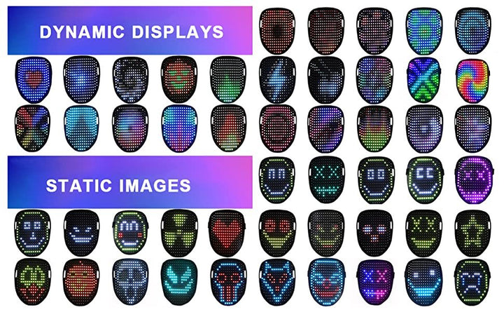 LED Halloween Mask with 50 Light Patterns - Gesture Control - Black