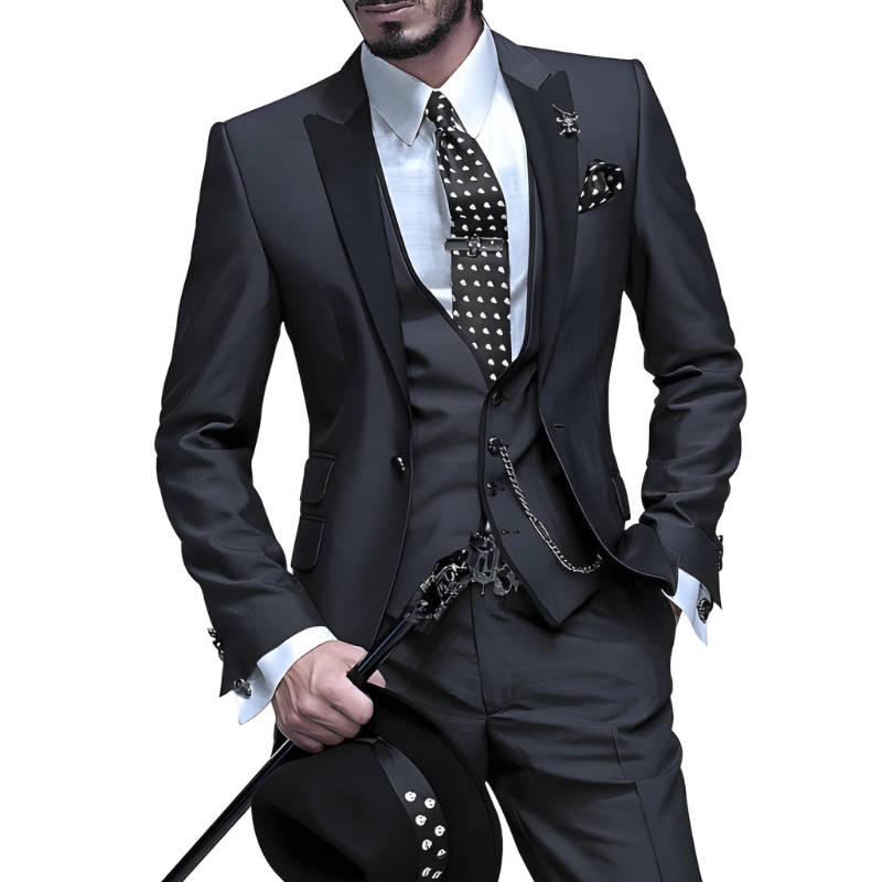 Men's 3-Piece Suit Set - Modern Slim Fit - Black