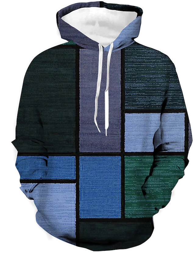 Men's 3D Checkered Hoodie - Streetwear Casual - Blue