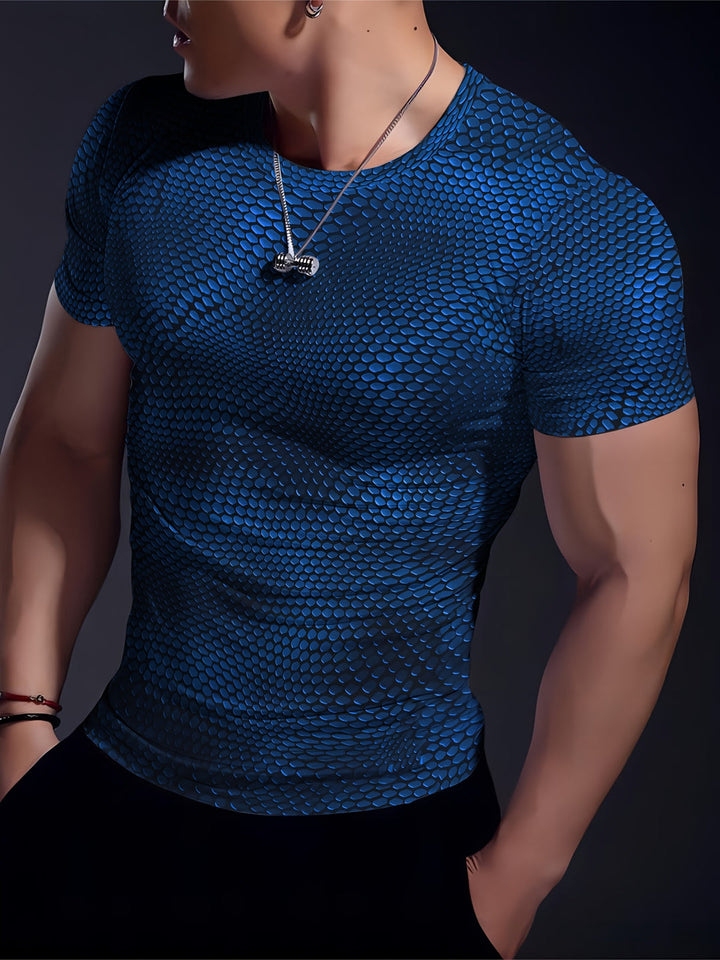 Men's 3D Geometric T-Shirt - Stretch Sport Top - Blue