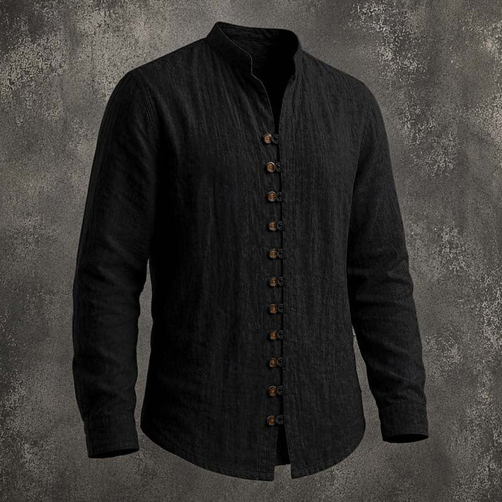 Men's Band Collar Casual Shirt in black, Relaxed Fit