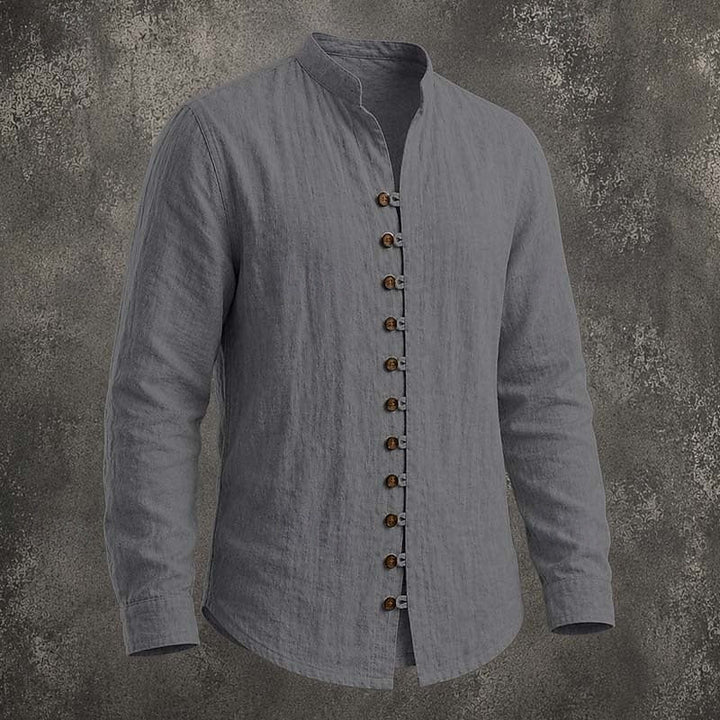 Men's Band Collar Casual Shirt in gray, Relaxed Fit