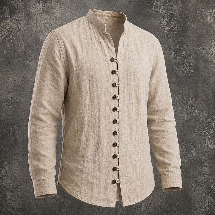 Men's Band Collar Casual Shirt in khaki, Relaxed Fit