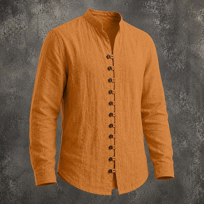 Men's Band Collar Casual Shirt in orange, Relaxed Fit