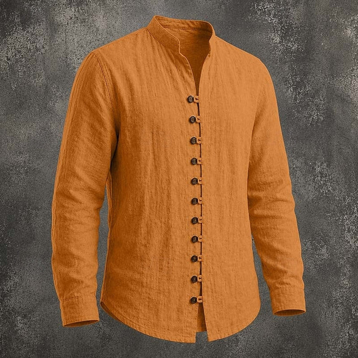 Men's Band Collar Casual Shirt in orange, Relaxed Fit