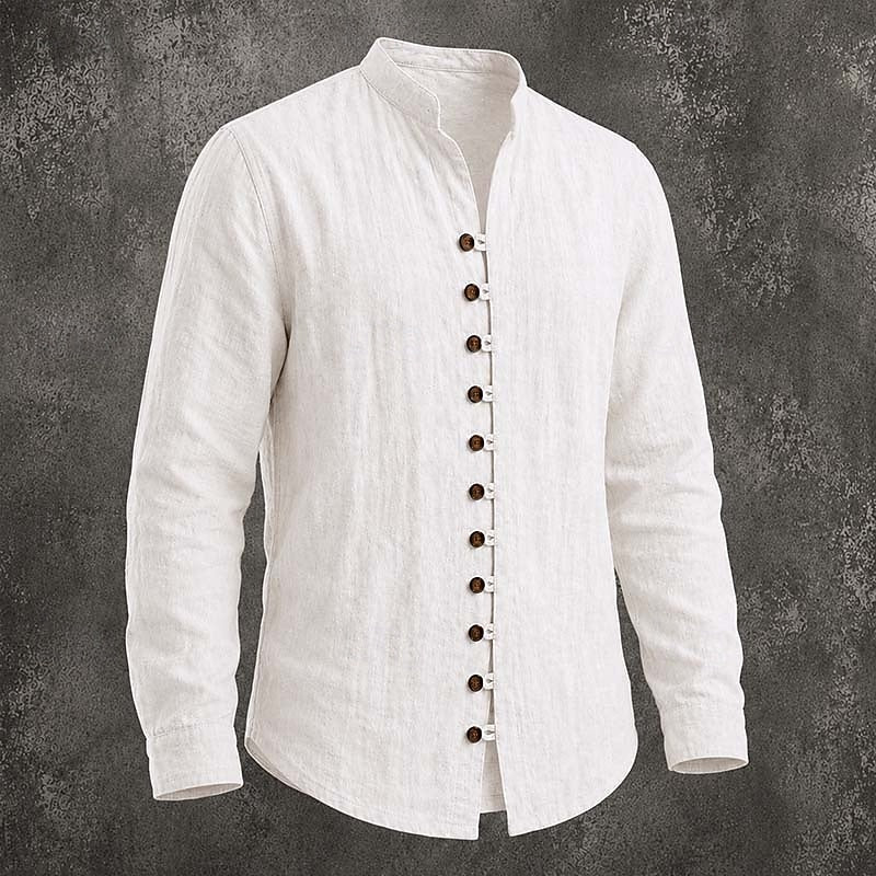 Men's Band Collar Casual Shirt in white, Relaxed Fit