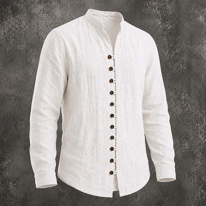 Men's Band Collar Casual Shirt in white, Relaxed Fit