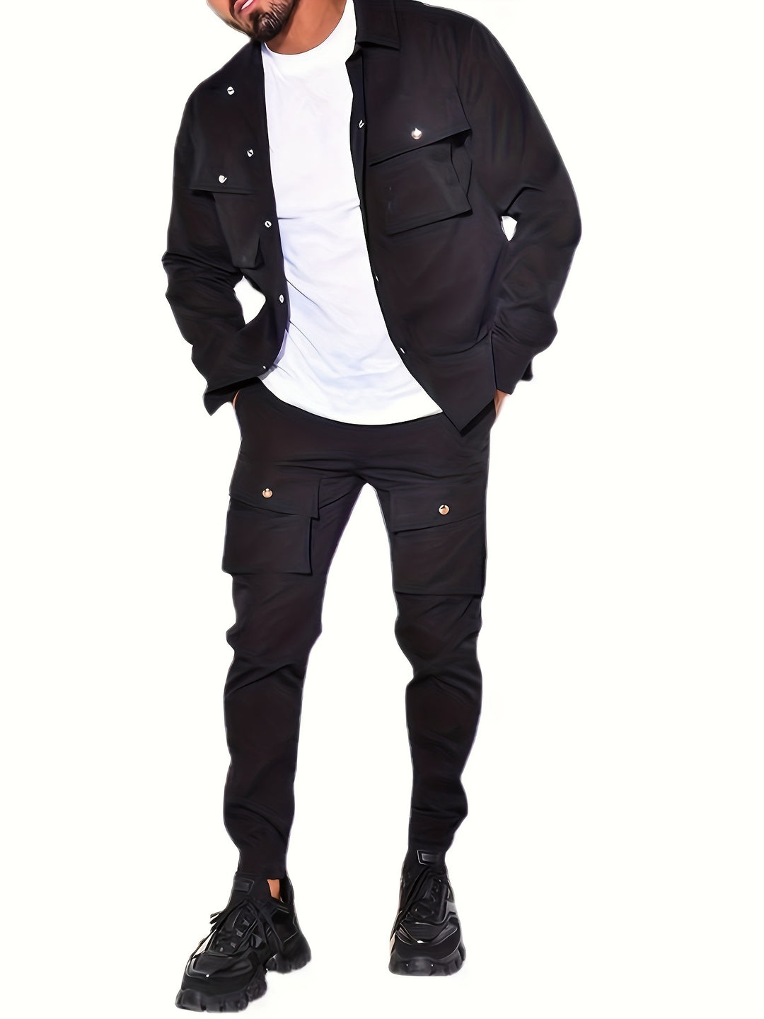 Men's Blazer & Chino Pants Set - Modern Casual - Black