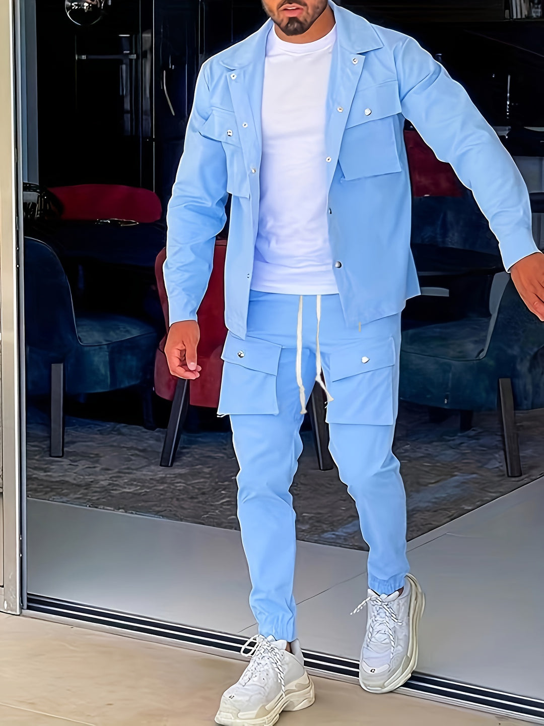 Men's Blazer & Chino Pants Set - Modern Casual - Blue