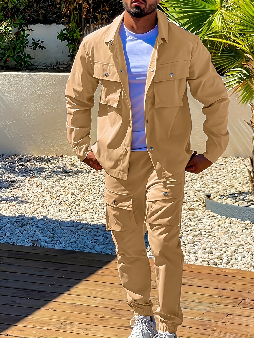 Men's Blazer & Chino Pants Set - Modern Casual - Khaki