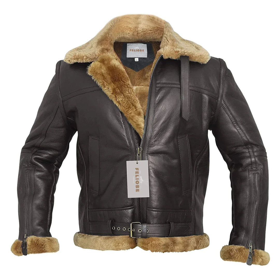 Men's Bomber Jacket Winter Leather - Lined & Zippered