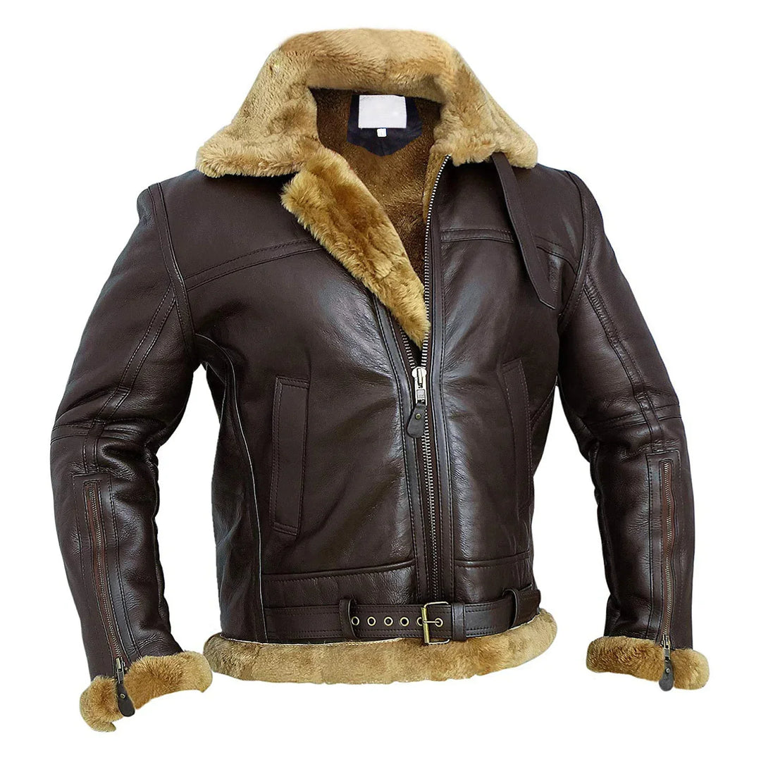 Men's Bomber Jacket Winter Leather - Lined & Zippered