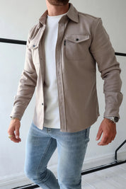 Men's Button-Down Shirt Jacket - Modern Casual Style - Apricot