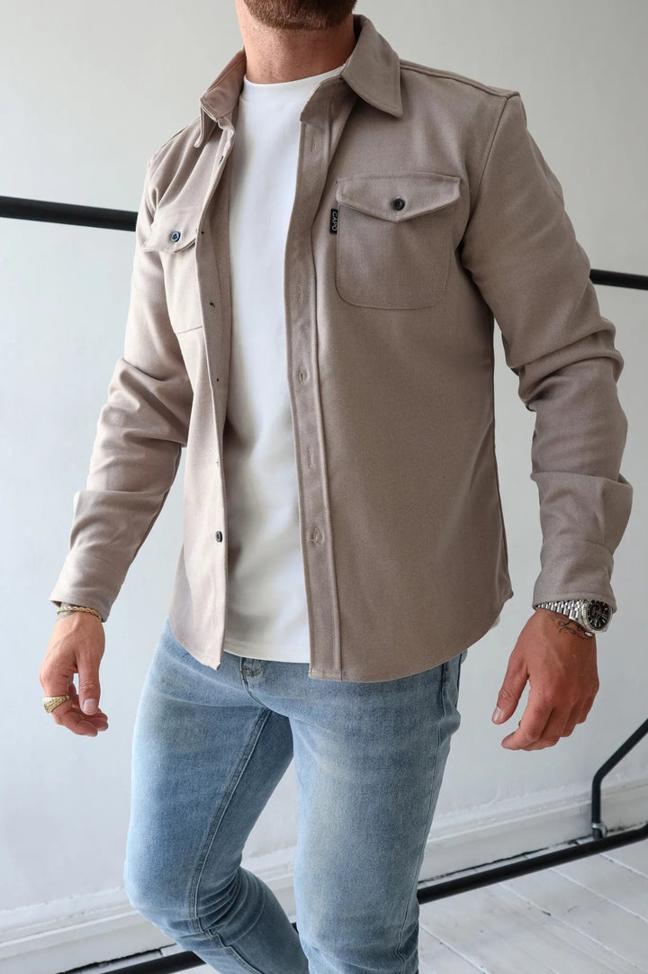 Men's Button-Down Shirt Jacket - Modern Casual Style - Apricot