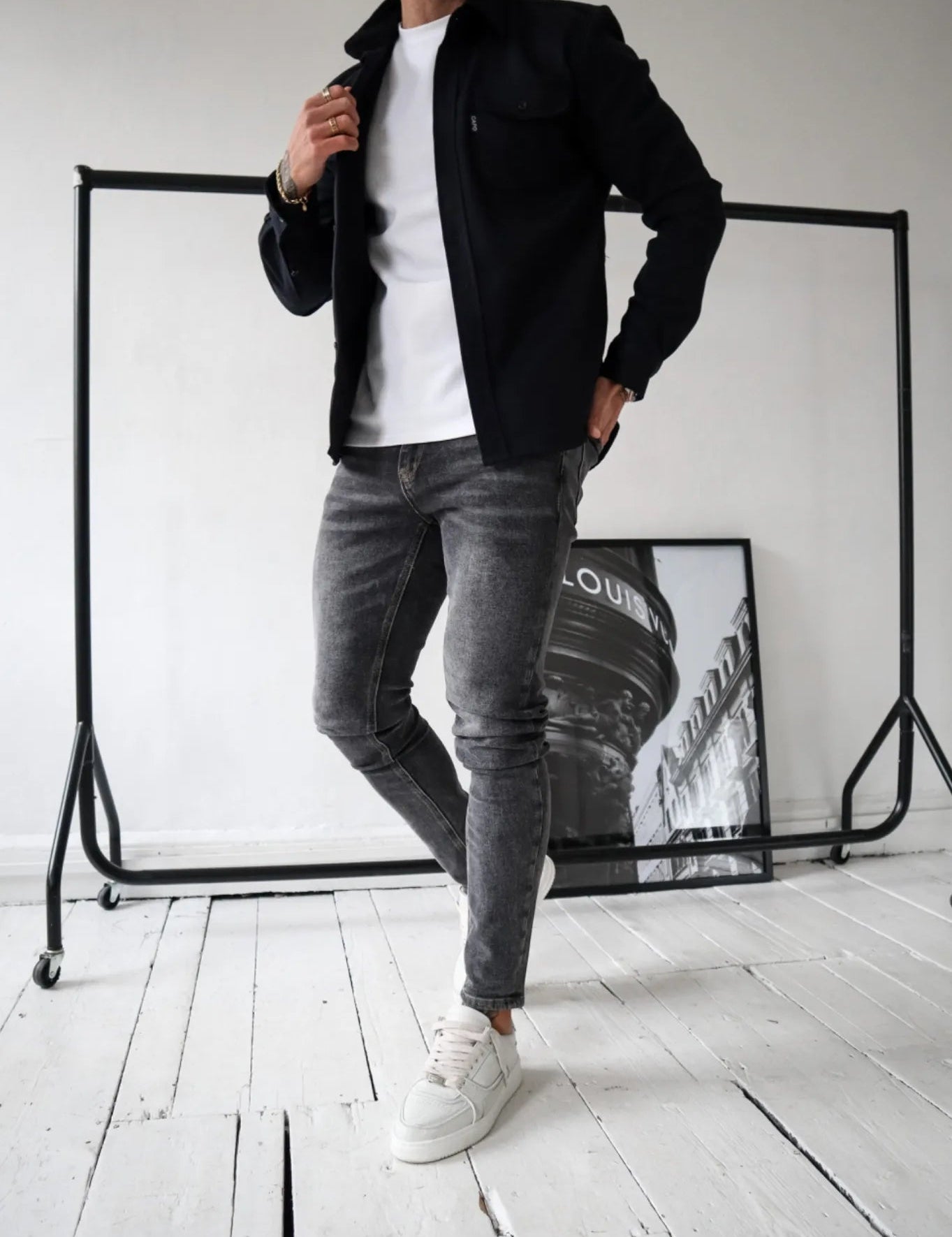 Men's Button-Down Shirt Jacket - Modern Casual Style - Black