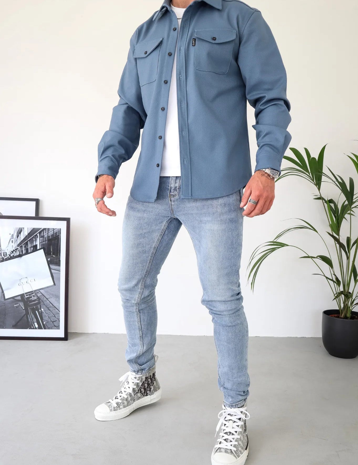 Men's Button-Down Shirt Jacket - Modern Casual Style - Blue