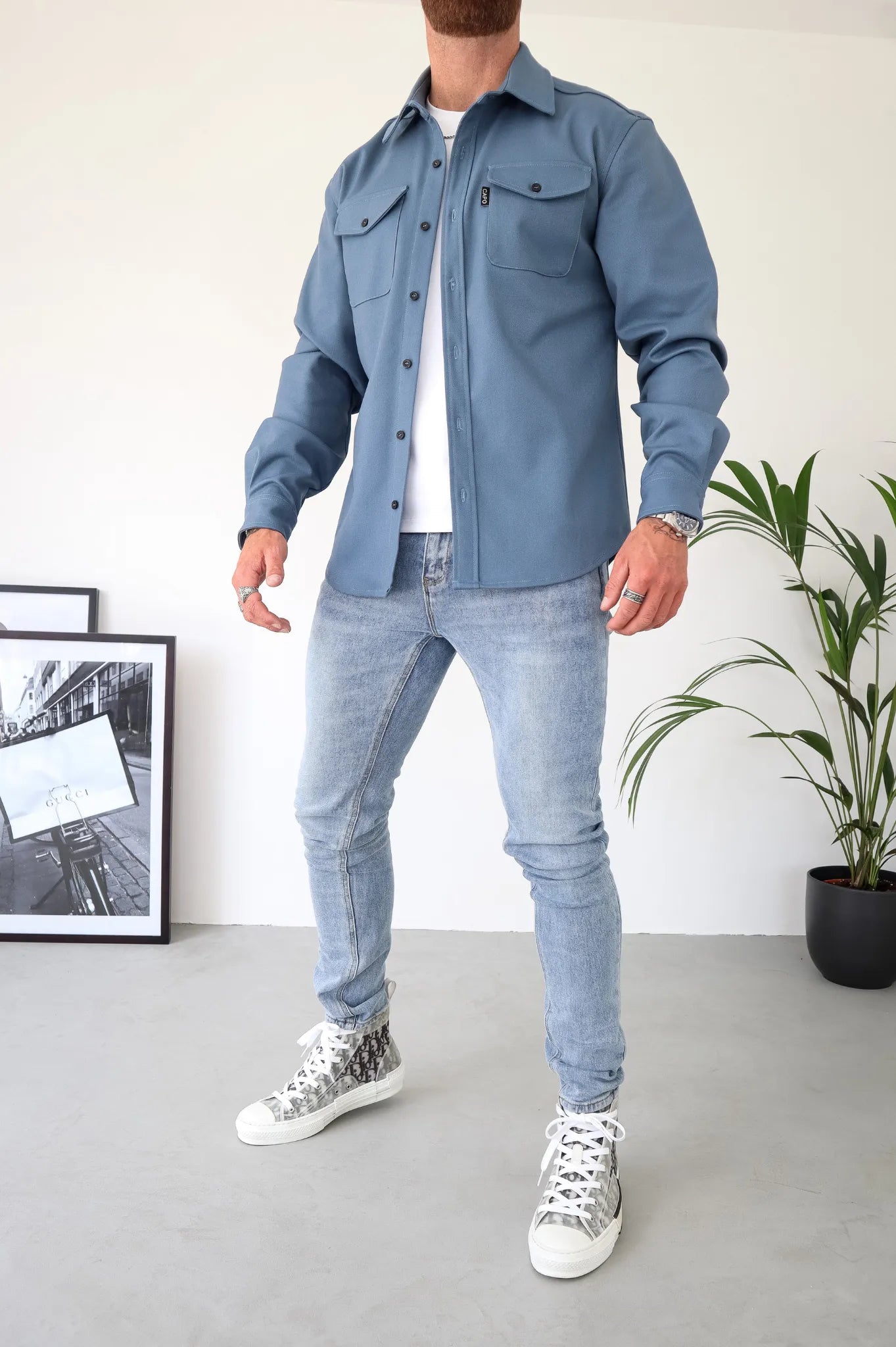 Men's Button-Down Shirt Jacket - Modern Casual Style - Blue