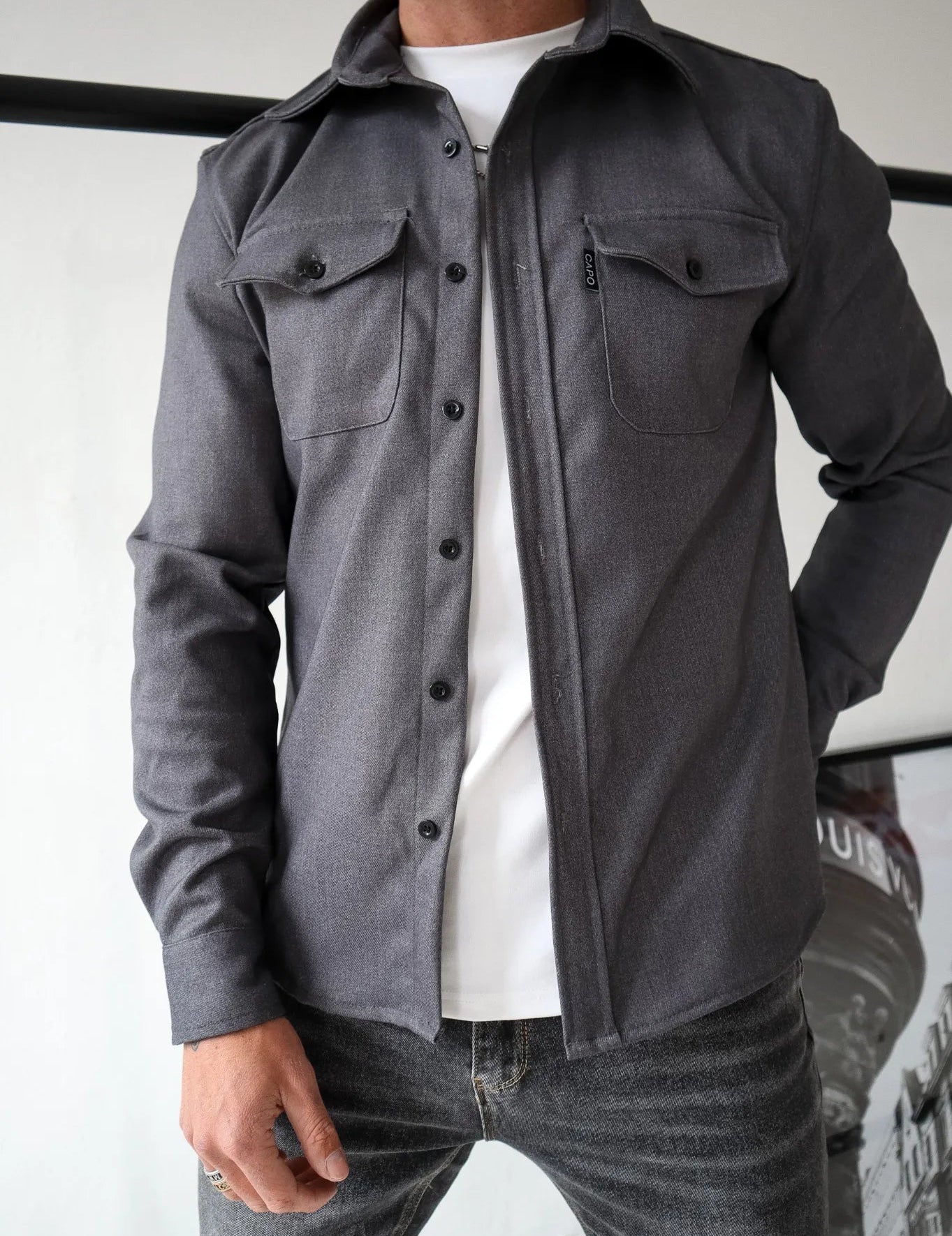 Men's Button-Down Shirt Jacket - Modern Casual Style - Charcoal