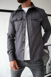 Men's Button-Down Shirt Jacket - Modern Casual Style - Charcoal