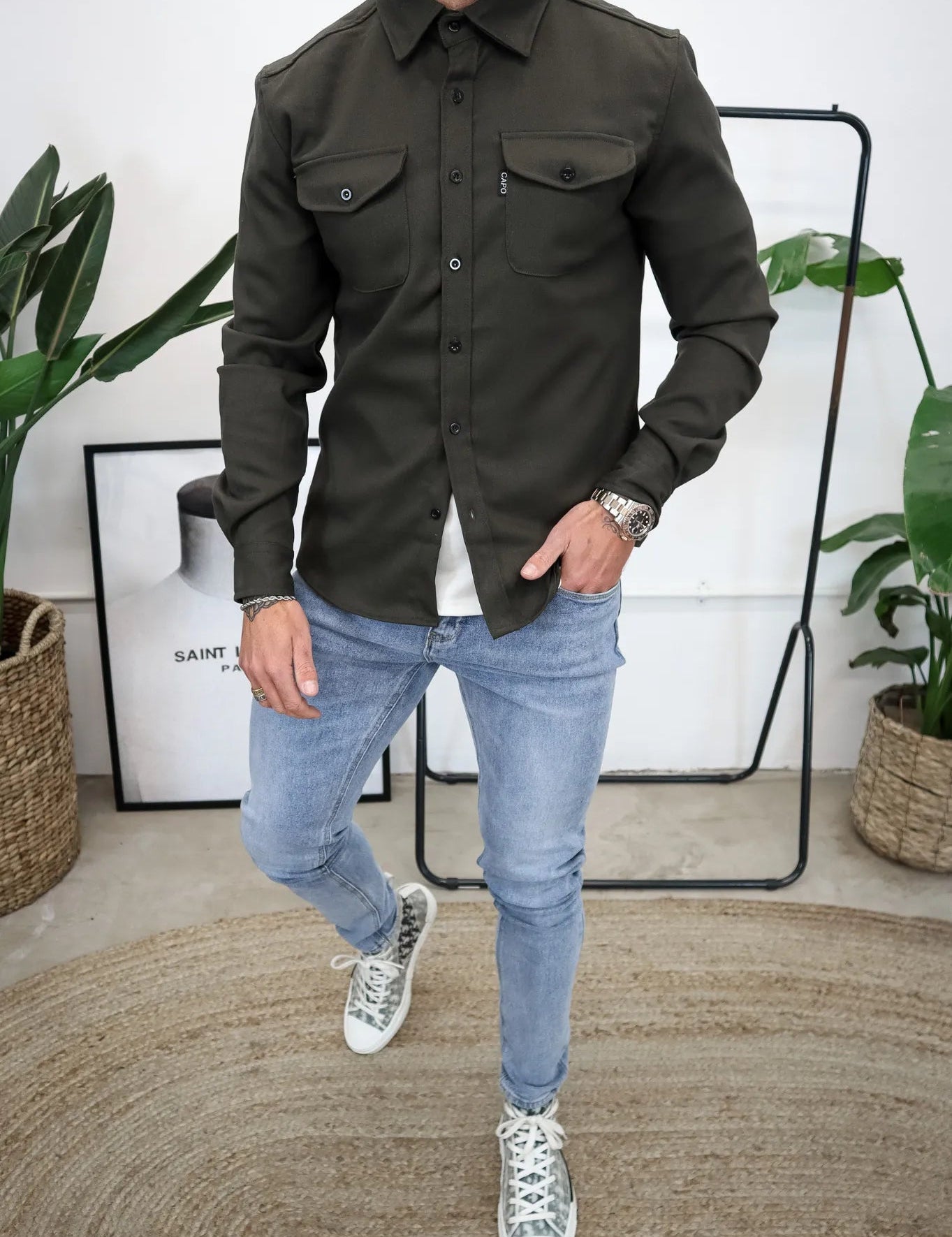 Men's Button-Down Shirt Jacket - Modern Casual Style - Green