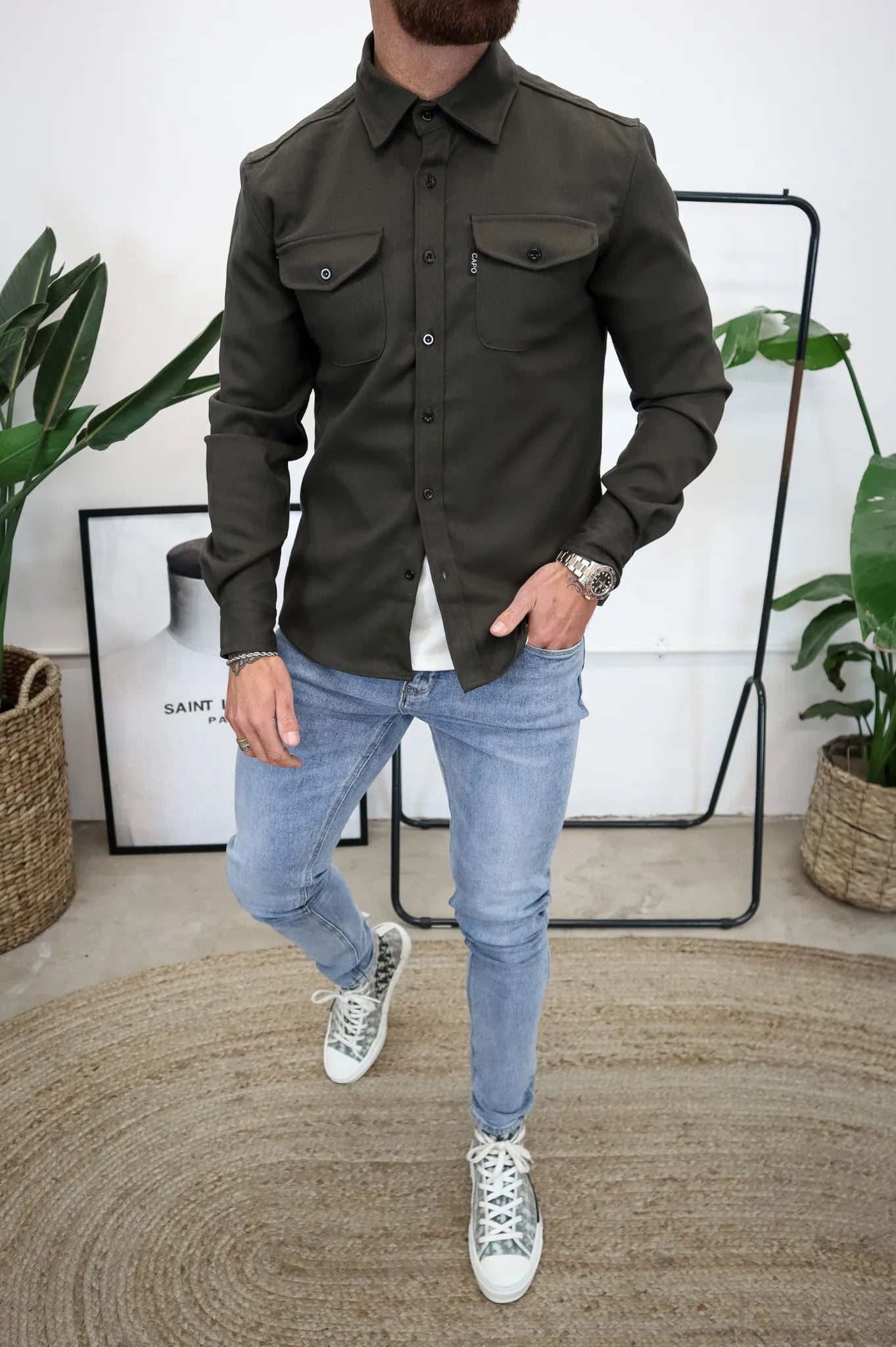 Men's Button-Down Shirt Jacket - Modern Casual Style - Green