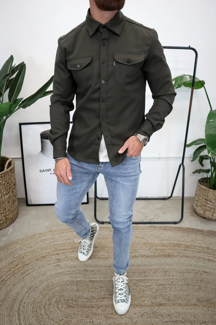 Men's Button-Down Shirt Jacket - Modern Casual Style - Green