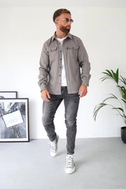 Men's Button-Down Shirt Jacket - Modern Casual Style - Grey