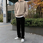 Men's Button-Front Wool Polo Sweater - Classic Knit