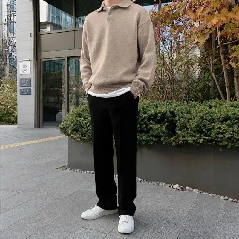 Men's Button-Front Wool Polo Sweater - Classic Knit