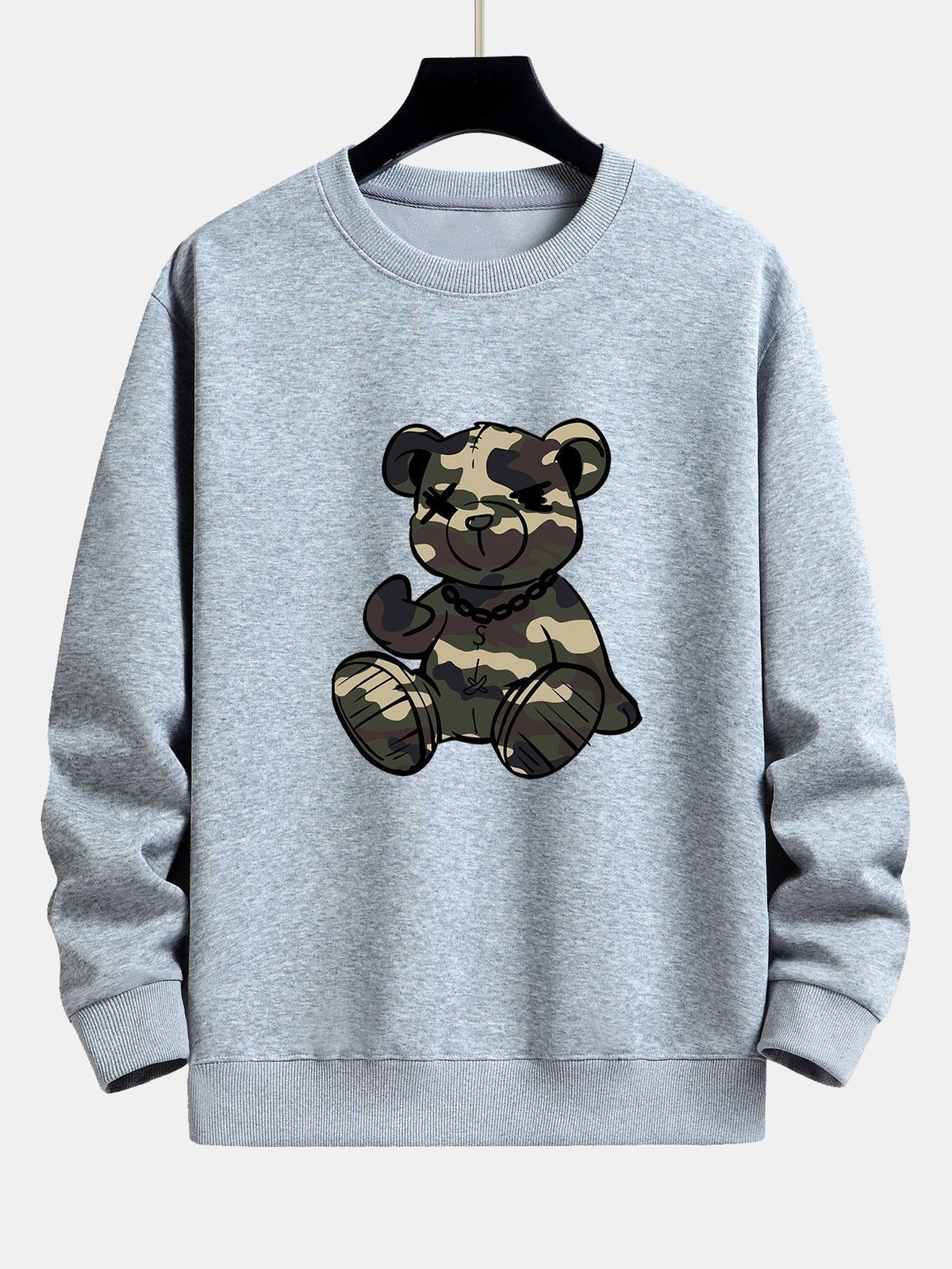 Men's Camouflage Teddy Bear Graphic Sweatshirt in grey, Relaxed Fit