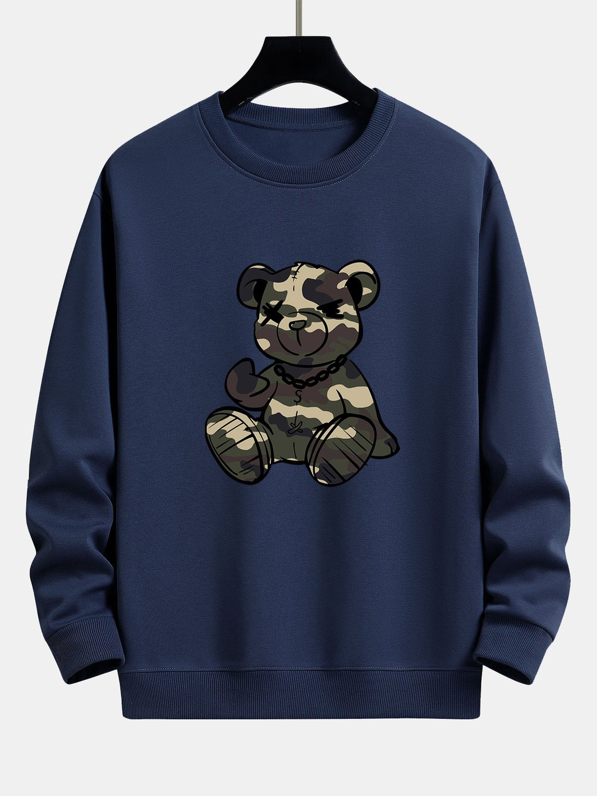 Men's Camouflage Teddy Bear Graphic Sweatshirt in navy, Relaxed Fit