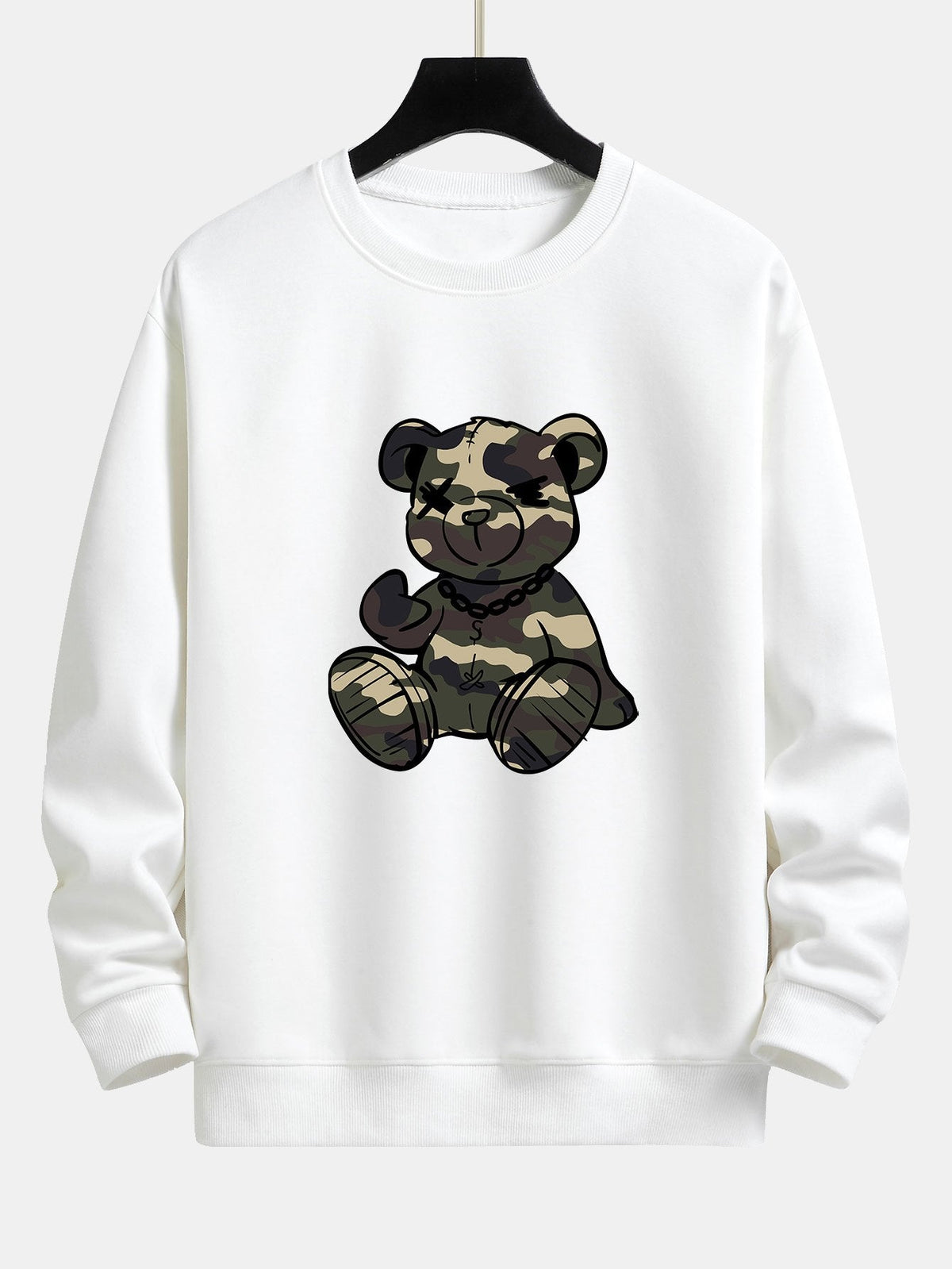 Men's Camouflage Teddy Bear Graphic Sweatshirt in white, Relaxed Fit