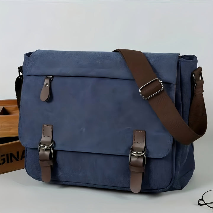 Men's Canvas Shoulder Bag - Durable Commuter Messenger with Multiple P - Blue