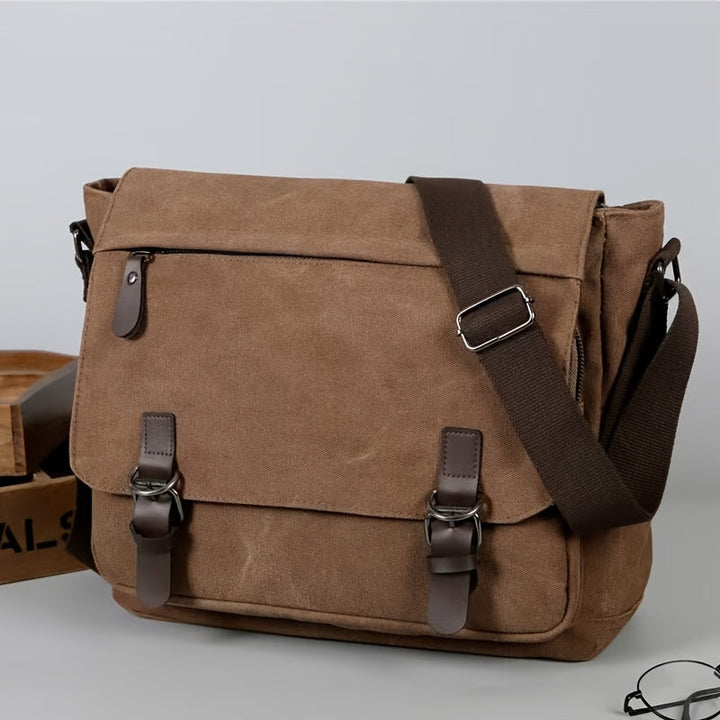 Men's Canvas Shoulder Bag - Durable Commuter Messenger with Multiple P - Brown