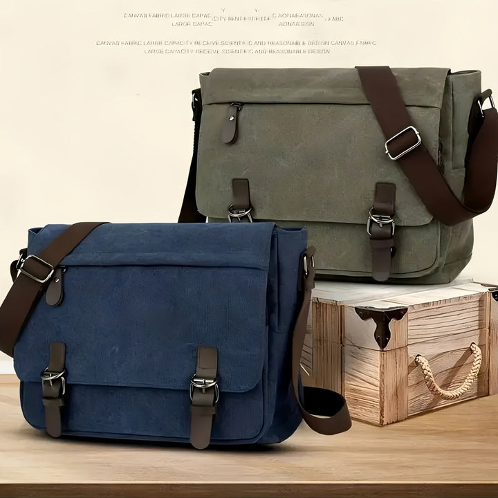 Men's Canvas Shoulder Bag - Durable Commuter Messenger with Multiple P