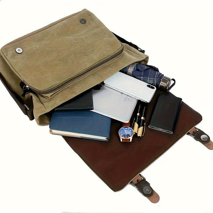 Men's Canvas Shoulder Bag - Durable Commuter Messenger with Multiple P