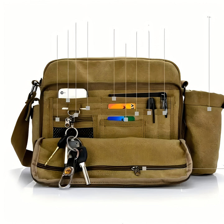 Men's Canvas Shoulder Bag - Durable Commuter Messenger with Multiple P