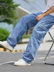 Men's Cargo Denim Pants - Relaxed Fit Multiple Pockets