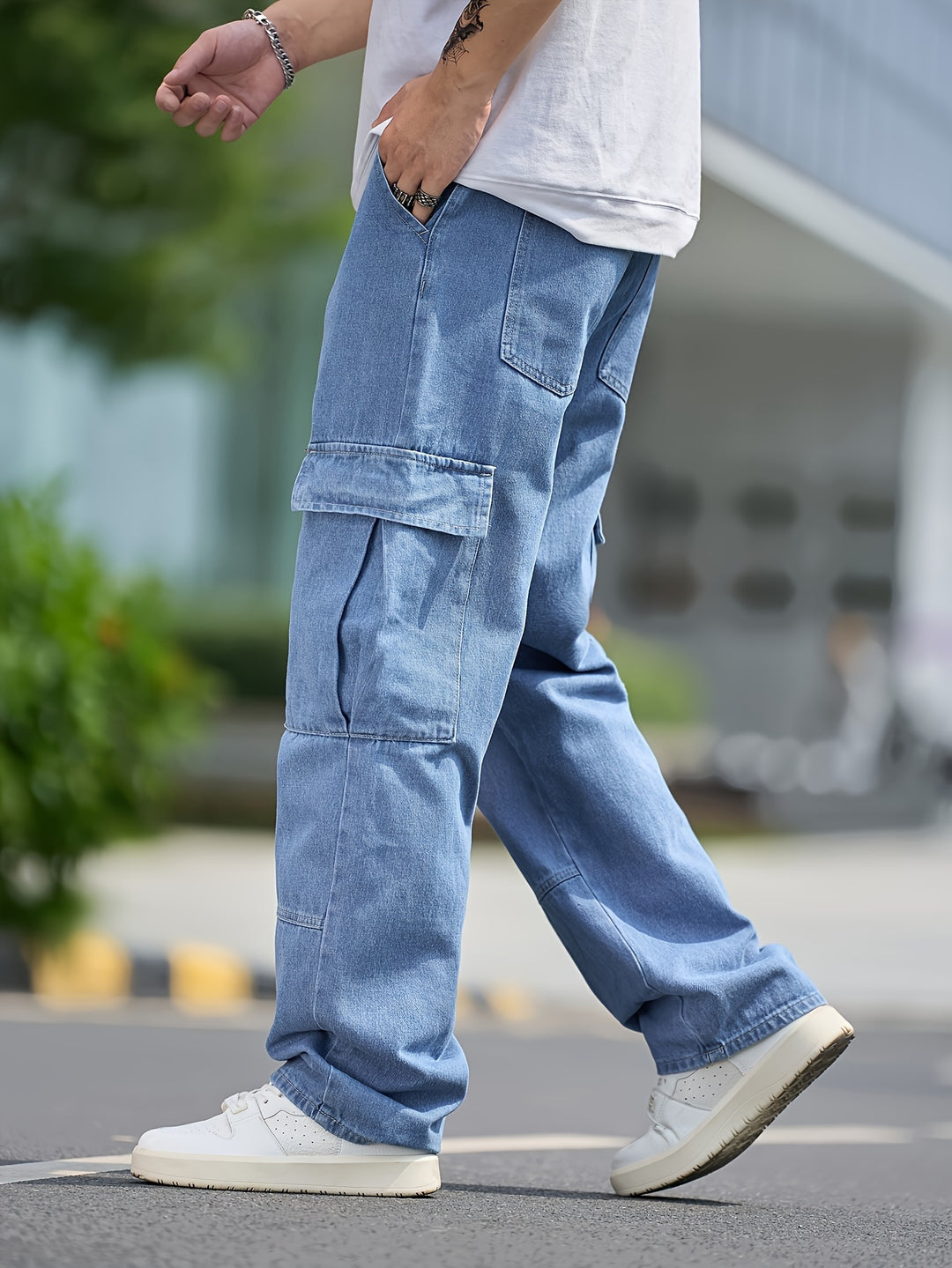 Men's Cargo Denim Pants - Relaxed Fit Multiple Pockets