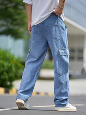 Men's Cargo Denim Pants - Relaxed Fit Multiple Pockets