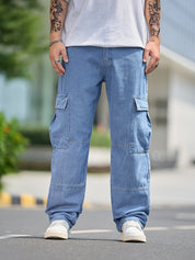 Men's Cargo Denim Pants - Relaxed Fit Multiple Pockets
