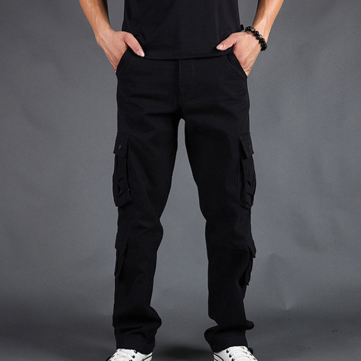 Men's Cargo Pants - Durable Straight Fit Outdoor Work Trousers - Black
