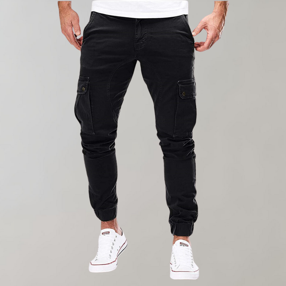 Men's Cargo Pants - Elastic Waist Workwear - Black