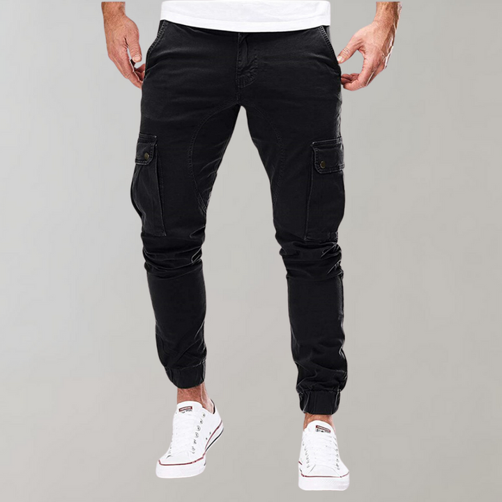 Men's Cargo Pants - Elastic Waist Workwear - Black