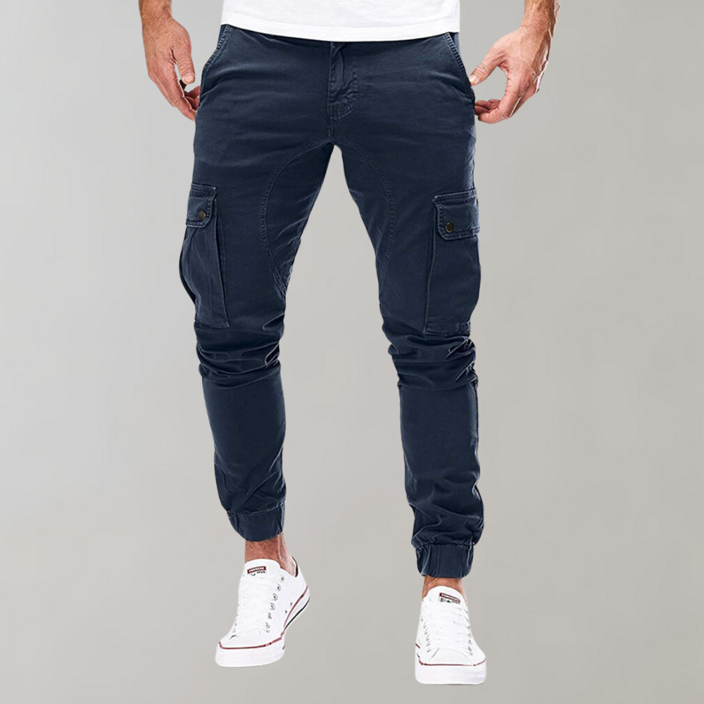 Men's Cargo Pants - Elastic Waist Workwear - Blue