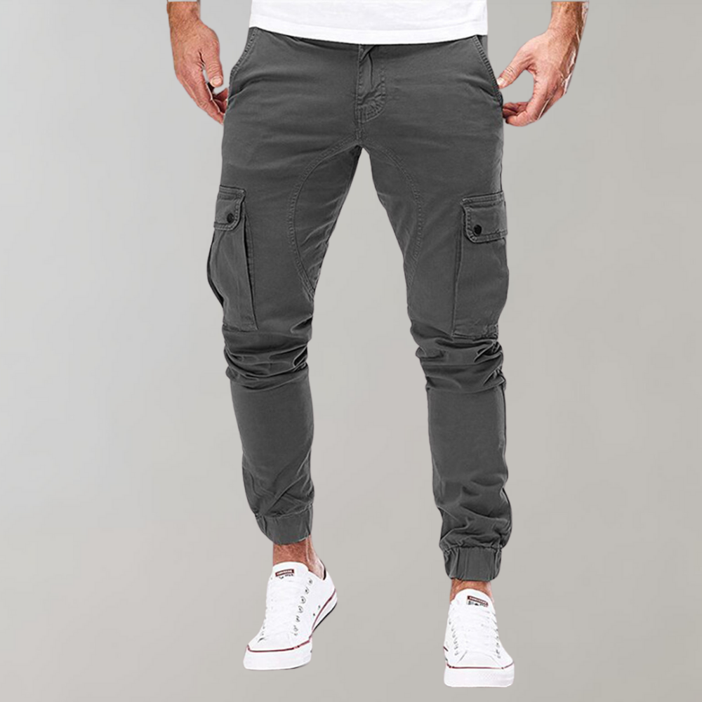 Men's Cargo Pants - Elastic Waist Workwear - Grey