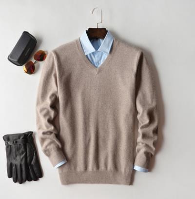 Men's Cashmere Crew Neck Sweater - Classic Knit - Beige 2